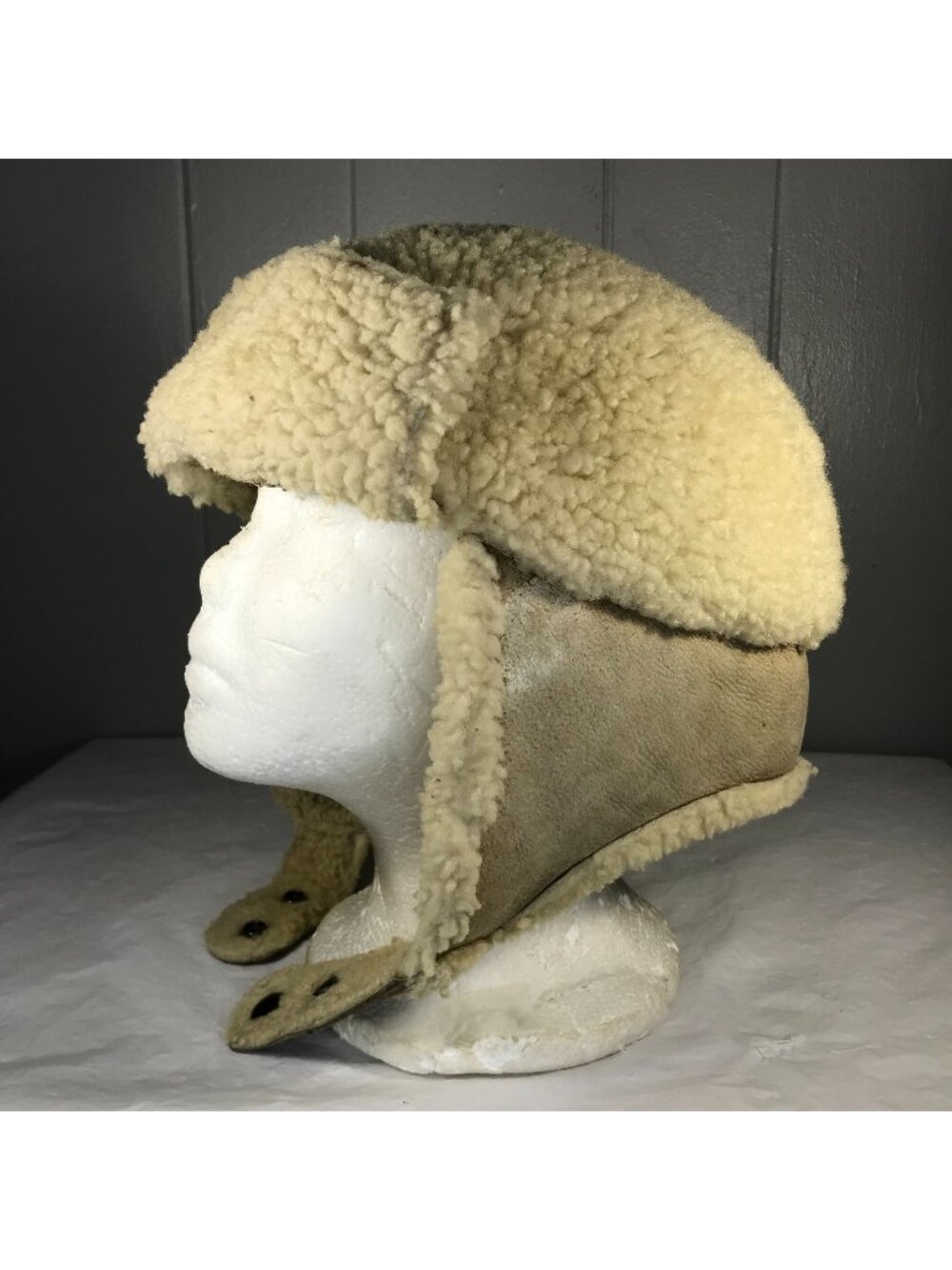 Vtg Cabela's Shearling Sheep Skin Trapper Hunting Hat Tan Sz Xl Sidney Nebraska